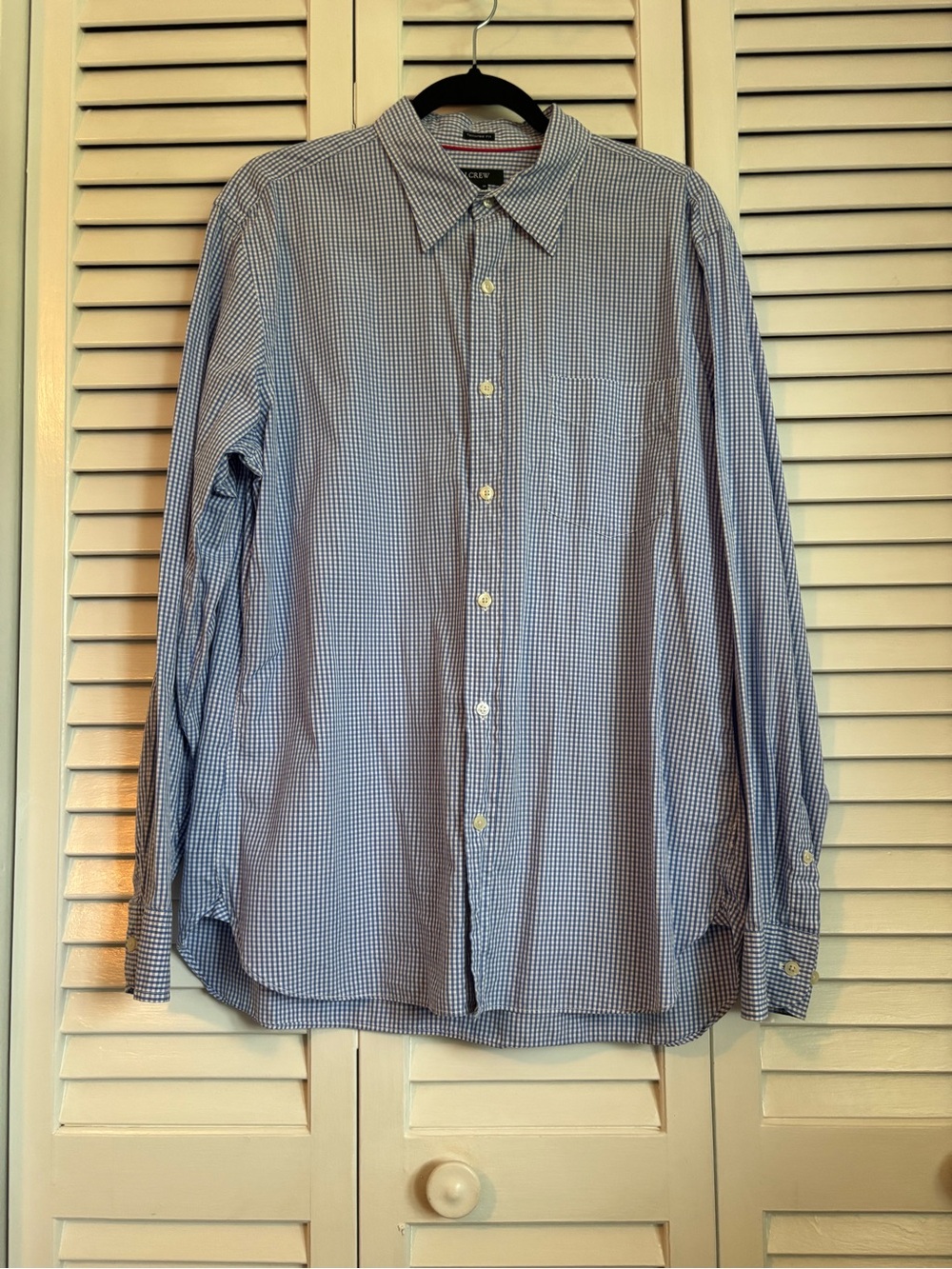 J.CREW Tailored Fit Blue/White Gingham Dress Shirt L Long Sleeve 32/33 Pockets